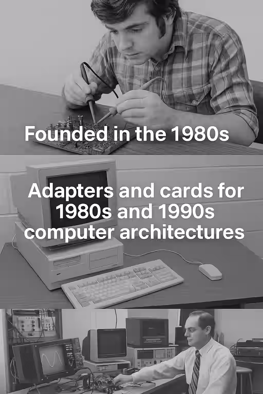 A composite image showing key milestones from iESN’s legacy — engineers in vintage labs, project schematics, and early industrial electronics, representing over 40 years of evolution.